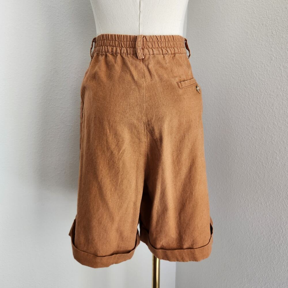 Vintage 90s Rust Orange Linen High Waisted Pleated Mom Shorts Rafaella S - Picture 6 of 11